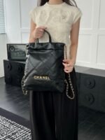 CHANEL MASTER  22bag small black garbage bag backpack - gold buckle  34*28*8cm - Image 2