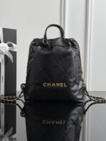 CHANEL MASTER  22bag small black garbage bag backpack - gold buckle  34*28*8cm