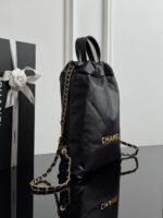 CHANEL MASTER  22bag small black garbage bag backpack - gold buckle  34*28*8cm - Image 5
