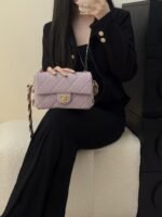 CHANEL MASTER  24K gold-plated thick chain 21 purple underarm bag 21*14*6cm - Image 4