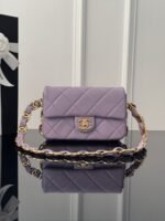 CHANEL MASTER  24K gold-plated thick chain 21 purple underarm bag 21*14*6cm