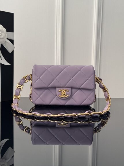 CHANEL MASTER  24K gold-plated thick chain 21 purple underarm bag 21*14*6cm