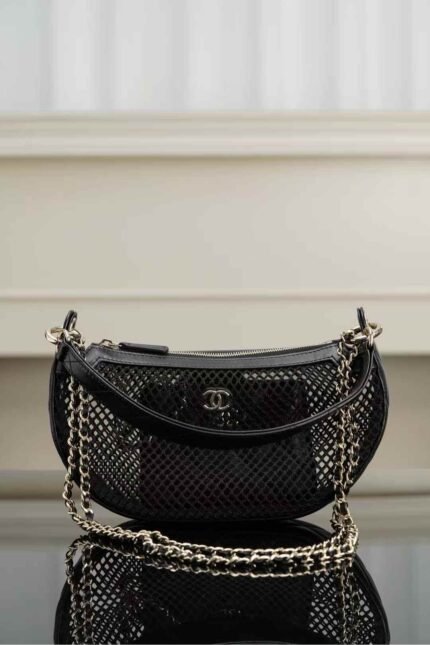Chanel 25SS Hollow-Out Tulle Crescent Moon Bag Small Size 15*22*6cm