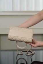Chanel 25c early spring Boston bowling bag in beige 11x18.5x11.4cm - Image 7