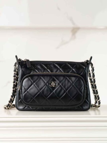 Chanel 25C early spring new camera bag in black and gold 21*7.5*15cm