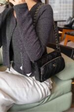 Chanel 25C early spring new camera bag in black and gold 21*7.5*15cm - Image 3